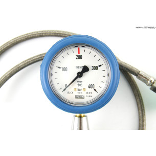 przetoczka 300 BAR gwint 5/8' z manometrem 56 mm, wąż stalowy 100 cm 2